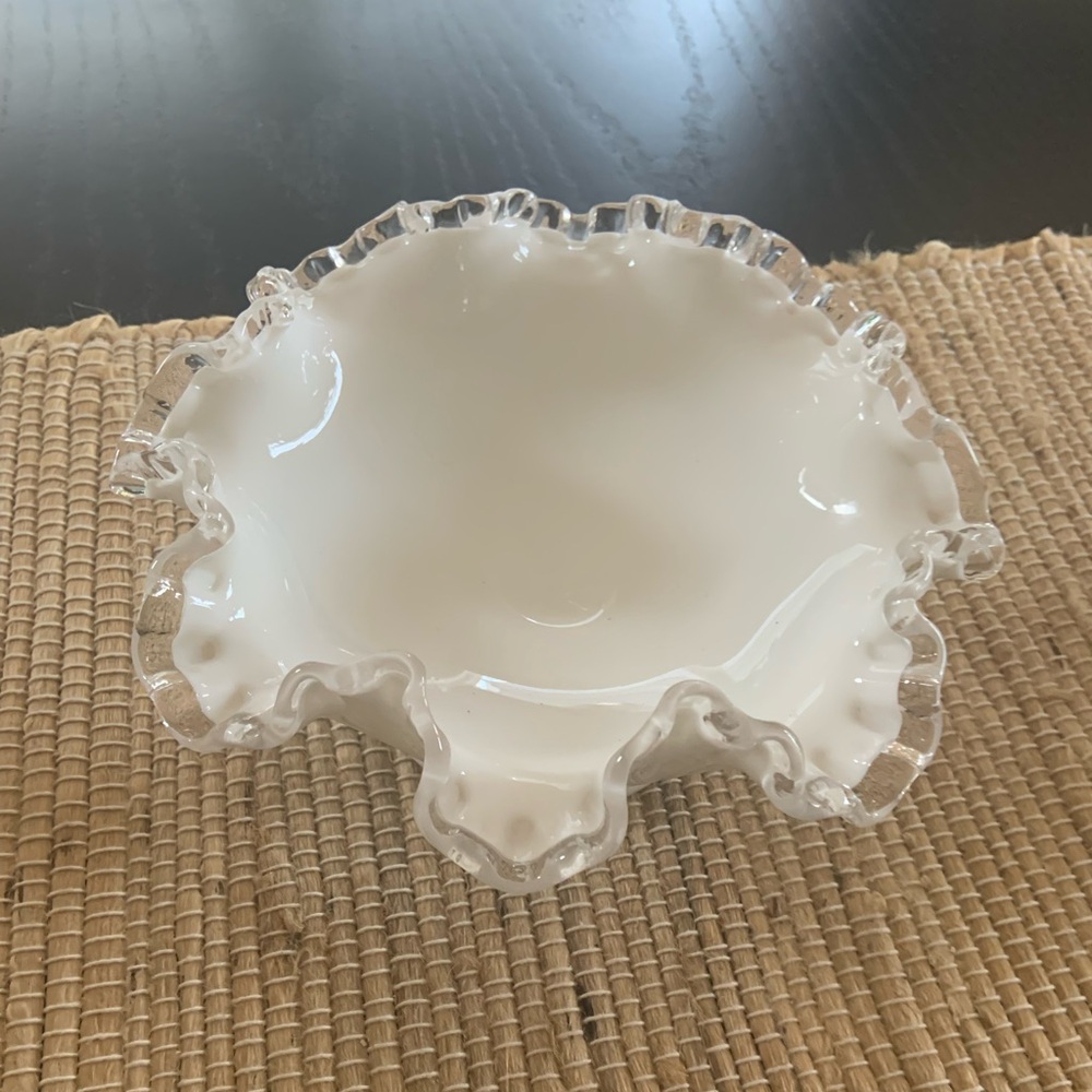 Fenton silver crest milk glass bowl